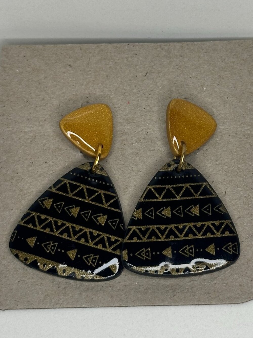 Dark Brown Gold Geometric Triangle Dangle Statement Earrings Boho